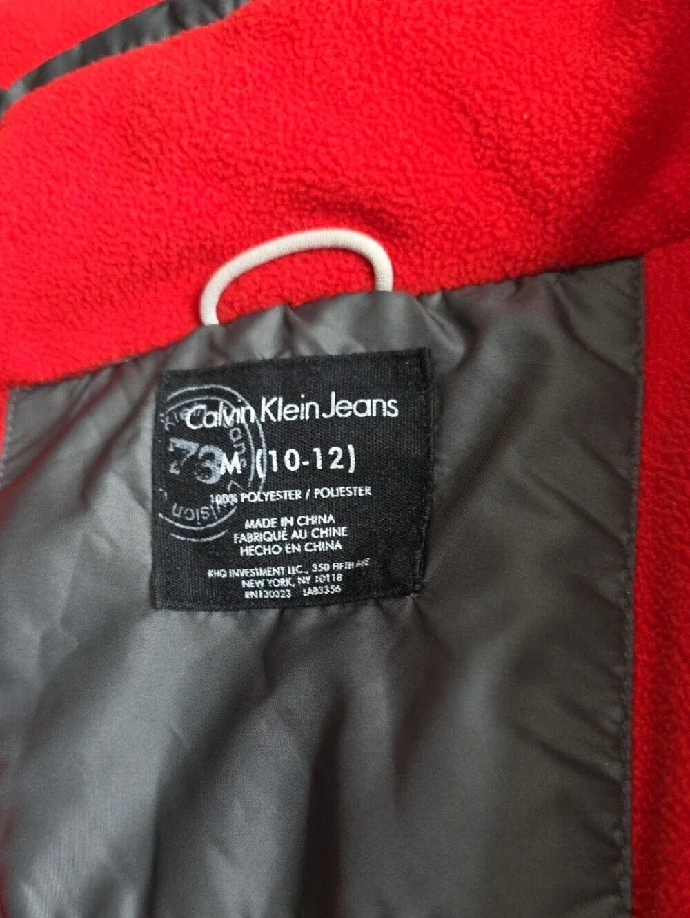 906U. Calvin Klein Jeans Kids Fleece-Lined Hooded Puffer Jacket Gray/Red
